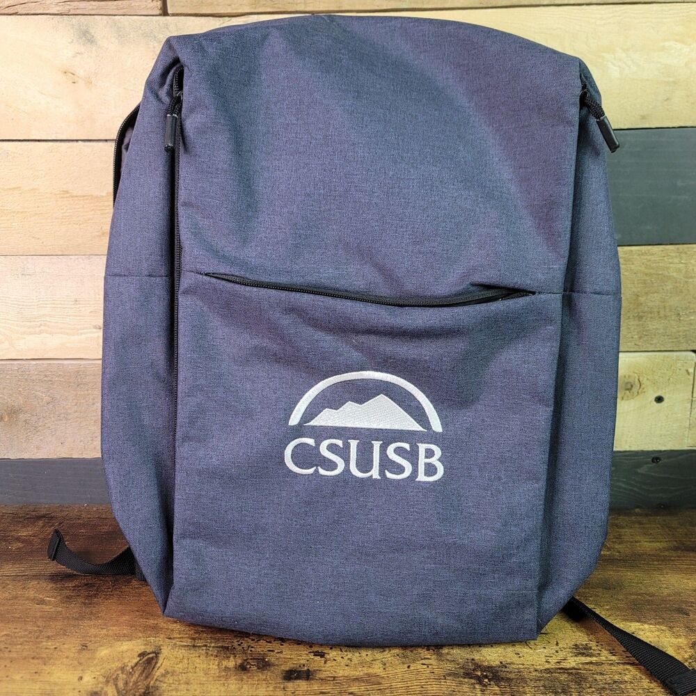 CSUSB Cal State San Bernardino Leeds Backpack Laptop Bag Gray Black Embroidered